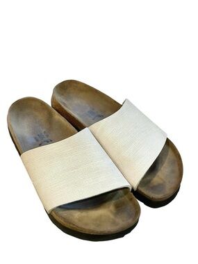 Birkenstock Birkis Oahu Unisex Ivory Weave Wide Single Strap Slides W10 M8